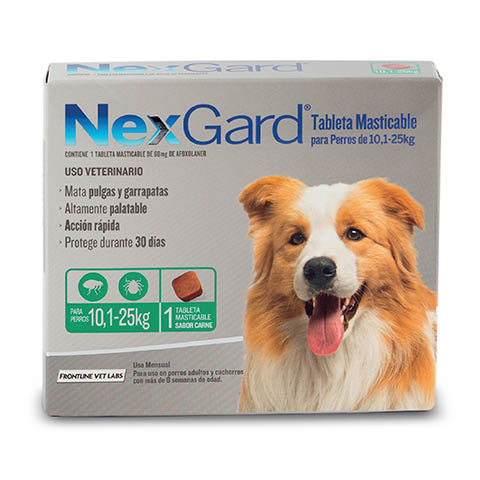 Tableta Masticable Nexgard Perro de 10,1 a 25 Kg (pipeta)