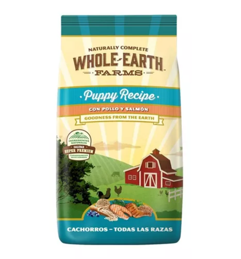 Whole Earth Farms Perro Cachorros recipe con pollo y salmon